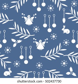 Winter seamless pattern with variety new year and christmas symbols. Christmas card template.