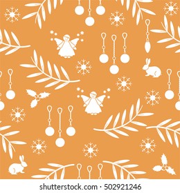 Winter seamless pattern with variety new year and christmas symbols. Christmas card template.