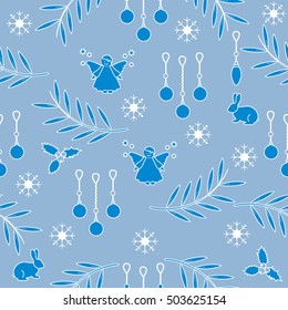 Winter seamless pattern with variety new year and christmas symbols. Christmas card template.