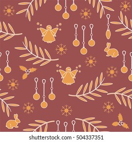 Winter seamless pattern with variety new year and christmas symbols. Christmas card template.