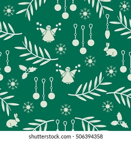 Winter seamless pattern with variety new year and christmas symbols. Christmas card template.