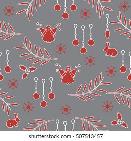 Winter seamless pattern with variety new year and christmas symbols. Christmas card template.
