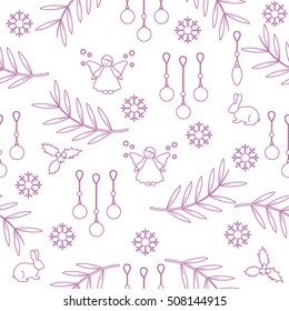 Winter seamless pattern with variety new year and christmas symbols. Christmas card template.