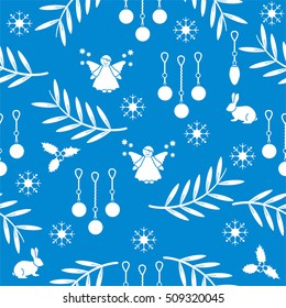 Winter seamless pattern with variety new year and christmas symbols. Christmas card template.