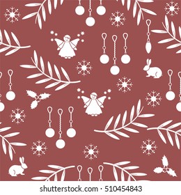Winter seamless pattern with variety new year and christmas symbols. Christmas card template.