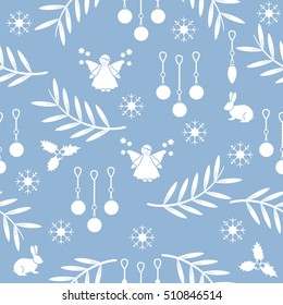 Winter seamless pattern with variety new year and christmas symbols. Christmas card template.