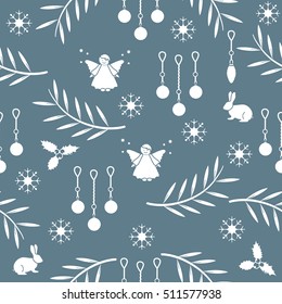 Winter seamless pattern with variety new year and christmas symbols. Christmas card template.