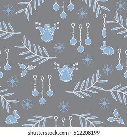 Winter seamless pattern with variety new year and christmas symbols. Christmas card template.