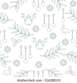 Winter seamless pattern with variety new year and christmas symbols. Christmas card template.