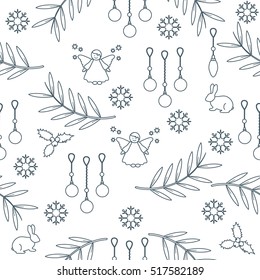 Winter seamless pattern with variety new year and christmas symbols. Christmas card template.