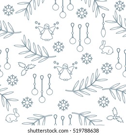 Winter seamless pattern with variety new year and christmas symbols. Christmas card template.
