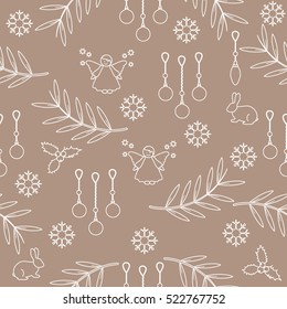 Winter seamless pattern with variety new year and christmas symbols. Christmas card template.