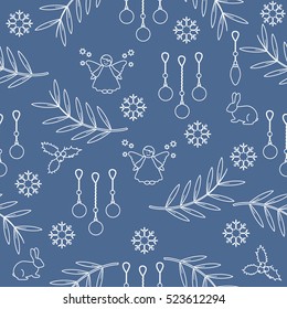 Winter seamless pattern with variety new year and christmas symbols. Christmas card template.