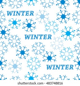 Winter seamless pattern with variety of snowflakes on a white background.
