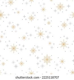 Winter seamless pattern with various delicate snowflakes. Christmas snow background. Seasonal vector illustration