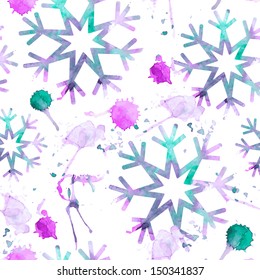 Winter seamless pattern with watercolor snowflakes  Christmas snowflakes pattern.