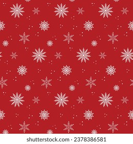 Winter seamless pattern. White doodle snowflakes on red background. Pattern for textile, fabric, card, wrapping paper, invitation, wallpaper, etc. Vector illustration