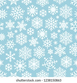 Winter seamless pattern with white snowflakes. Vector illustration