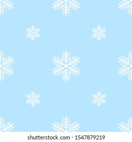 Winter seamless pattern with white snowflakes on blue background. Vector illustration for fabric, textile wallpaper, posters, gift wrapping paper. Cristmas vector illustration. 