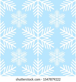 Winter seamless pattern with white snowflakes on blue background. Vector illustration for fabric, textile wallpaper, posters, gift wrapping paper. Cristmas vector illustration. 
