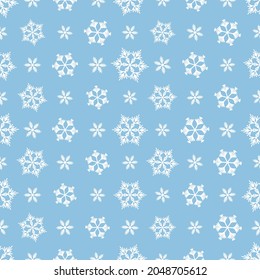 Patrón invernal sin fisuras con copos de nieve blancos sobre fondo gris. Ilustración vectorial para tela, papel de pared textil, carteles, papel de envoltura de regalo. Ilustración vectorial de Navidad. Cae la nieve.