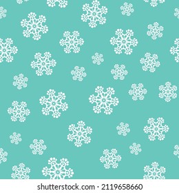 Patrón invernal sin fisuras con copos de nieve blancos sobre fondo azul. Ilustración vectorial para tela, papel de pared textil, carteles, papel de envoltura de regalo. Ilustración vectorial de Navidad. Cae la nieve.