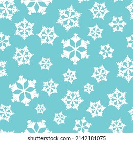 Patrón invernal sin fisuras con copos de nieve blancos sobre fondo azul. Ilustración vectorial para tela, papel de pared textil, carteles, papel de envoltura de regalo. Ilustración vectorial de Navidad. Cae la nieve.