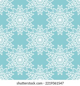 Winter seamless pattern with white snowflakes on blue background. Vector illustration for fabric, textile wallpaper, posters, gift wrapping paper. Christmas vector illustration. Falling snow.