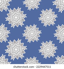Patrón invernal sin fisuras con copos de nieve blancos sobre fondo azul. Ilustración vectorial para tela, papel de pared textil, carteles, papel de envoltura de regalo. Ilustración vectorial de Navidad. Cae la nieve.