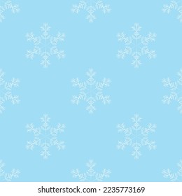 Winter seamless pattern with white snowflakes on blue background. Vector illustration for fabric, textile wallpaper, posters, gift wrapping paper. Christmas vector illustration. Falling snow.