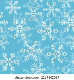 Winternahtloses Muster mit weißen Schneeflocken auf blauem Hintergrund. Vektorgrafik für Gewebe, Tapete aus Spinnstoffen, Poster, Geschenkpapier. Weihnachtsvektorgrafik. Schneefall.