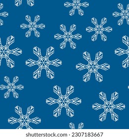 Winter seamless pattern with white snowflakes on blue background. Vector illustration for fabric, textile wallpaper, posters, gift wrapping paper. Christmas vector illustration. Falling snow.