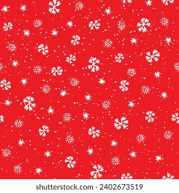 Patrón invernal sin fisuras con copos de nieve blancos sobre fondo de color. Ilustración vectorial para tela, papel de pared textil, carteles, papel de envoltura de regalo. Ilustración vectorial de Navidad. Cae la nieve.