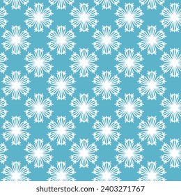 Winter seamless pattern with white snowflakes on blue background. Vector illustration for fabric, textile wallpaper, posters, gift wrapping paper. Christmas vector illustration.