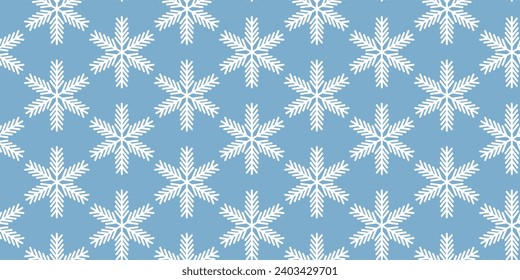 Patrón invernal sin fisuras con copos de nieve blancos sobre fondo azul. Ilustración vectorial para tela, papel de pared textil, carteles, papel de envoltura de regalo. Ilustración vectorial de Navidad. Cae la nieve.
