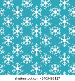 Winter seamless pattern with white snowflakes on blue background. Vector illustration for fabric, textile wallpaper, posters, gift wrapping paper. Christmas vector illustration.