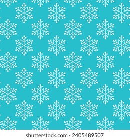 Winter seamless pattern with white snowflakes on blue background. Vector illustration for fabric, textile wallpaper, posters, gift wrapping paper. Christmas vector illustration.