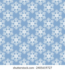Winter seamless pattern with white snowflakes on blue background. Vector illustration for fabric, textile wallpaper, posters, gift wrapping paper. Christmas vector illustration.