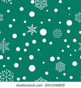 Winternahtloses Muster mit weißen Schneeflocken auf Farbhintergrund. Vektorgrafik für Gewebe, Tapete aus Spinnstoffen, Poster, Geschenkpapier. Weihnachtsvektorgrafik. Schneefall.