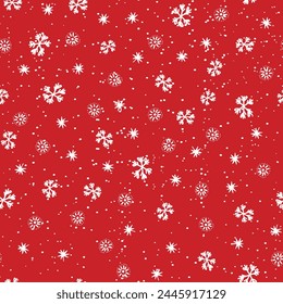 Winter seamless pattern with white snowflakes on color background. Vector illustration for fabric, textile wallpaper, posters, gift wrapping paper. Christmas vector illustration. Falling snow.