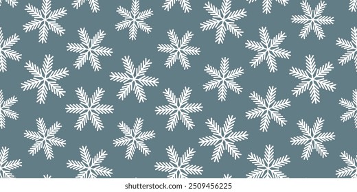 Patrón inconsútil del invierno con los copos de nieve blancos en fondo azul. Ilustración vectorial para tela, Fondo de pantalla textil, carteles, papel de regalo. Ilustración vectorial de Navidades. Cayendo nieve.