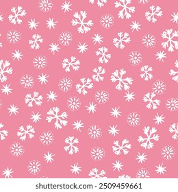 Winter nahtloses Muster mit weißen Schneeflocken auf farbigem Hintergrund. Vektorgrafik für Stoff, Stofftapeten, Poster, Geschenkpapier. Weihnachten, Vektorgrafik. Fallender Schnee.