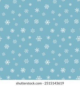 Winter seamless pattern with white snowflakes on color background. Vector illustration for fabric, textile wallpaper, posters, gift wrapping paper. Christmas vector illustration.