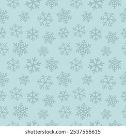 Winter seamless pattern with white snowflakes on blue background. Vector illustration for fabric, textile wallpaper, posters, gift wrapping paper. Christmas vector illustration.