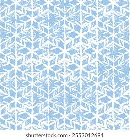 Patrón inconsútil del invierno con los copos de nieve blancos en fondo azul. Ilustración vectorial para tela, Fondo de pantalla textil, carteles, papel de regalo. Ilustración vectorial de Navidades.