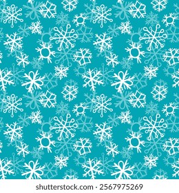 Winter seamless pattern with white snowflakes on color background. Vector illustration for fabric, textile wallpaper, posters, gift wrapping paper. Christmas vector illustration. Falling snow.