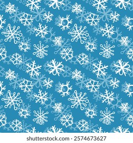Winter seamless pattern with white snowflakes on color background. Vector illustration for fabric, textile wallpaper, posters, gift wrapping paper. Christmas vector illustration. Falling snow.