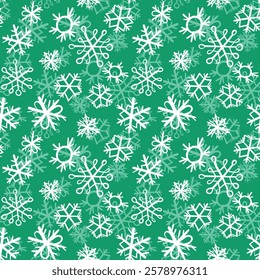 Winter seamless pattern with white snowflakes on color background. Vector illustration for fabric, textile wallpaper, posters, gift wrapping paper. Christmas vector illustration. Falling snow.
