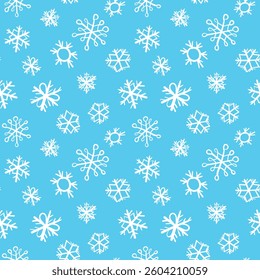 Winter seamless pattern with white snowflakes on color background. Vector illustration for fabric, textile wallpaper, posters, gift wrapping paper. Christmas vector illustration. Falling snow.
