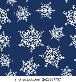 Winter nahtloses Muster mit weißen Schneeflocken auf farbigem Hintergrund. Vektorgrafik für Stoff, Stofftapeten, Poster, Geschenkpapier. Weihnachten, Vektorgrafik. Fallender Schnee.